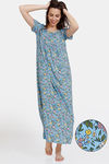 Zivame Miss Daisy Woven Full Length Nightdress - Baltic Sea — thumbnail 1